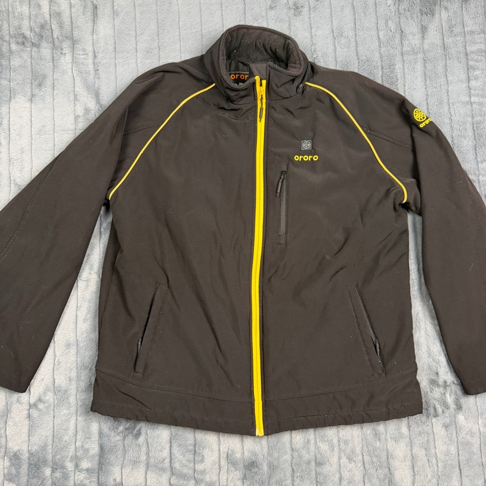 Ororo Mens Heated Softshell‎ Jacket Black Yellow Fleece Lined Size XL No Battery